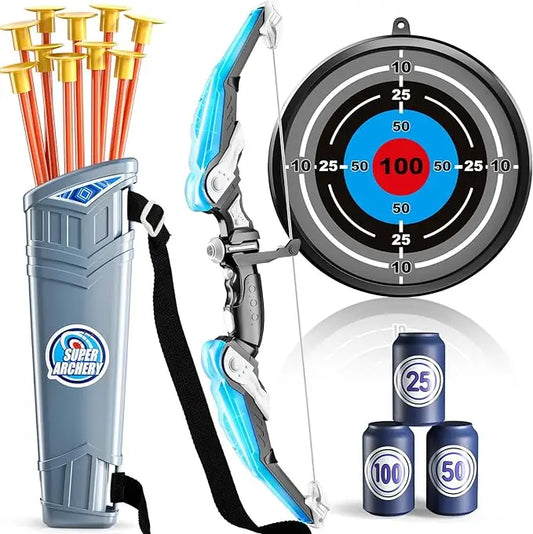 Kids Bow and Arrow Set, LED Light Up Archery Toys Set for Kids Ages 4-8 8-12, with 10 Suction Cup Arrows, Target & Quiver, Boys Blue bow and arrow