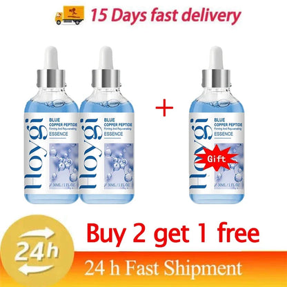 Hoygi Blue Copper Peptide Serum Anti Wrinkles Aging Rejuvenating Facial Lifting Moisturizing Brighten Skin Tone Skin Cosmetics 3pcs