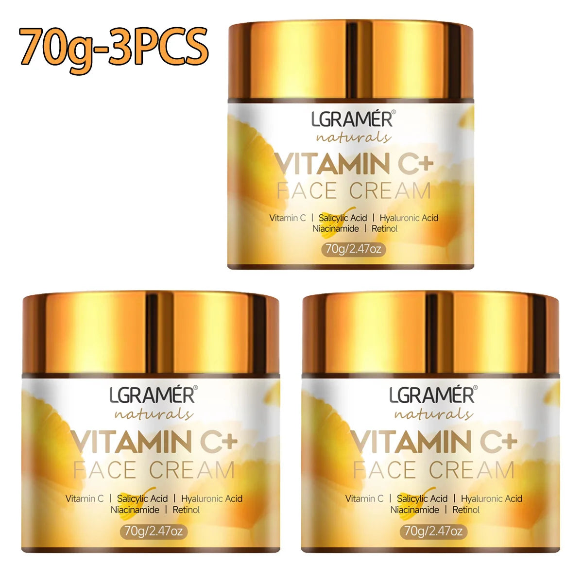 Vitamin C Face Cream Retinol Smooth Wrinkle Moisturizing Firming Hyaluronic Lightening Repairing Smooth Skincare Whitening Cream 70g-3pcs CHINA