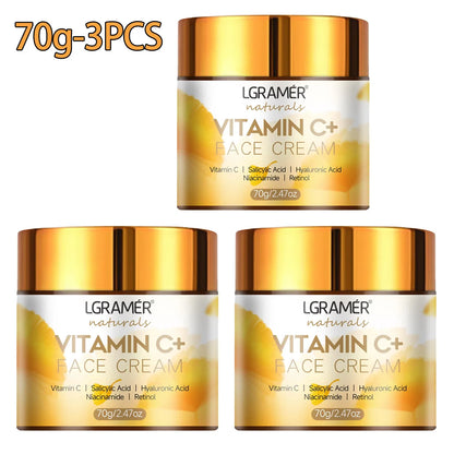 Vitamin C Face Cream Retinol Smooth Wrinkle Moisturizing Firming Hyaluronic Lightening Repairing Smooth Skincare Whitening Cream 70g-3pcs CHINA