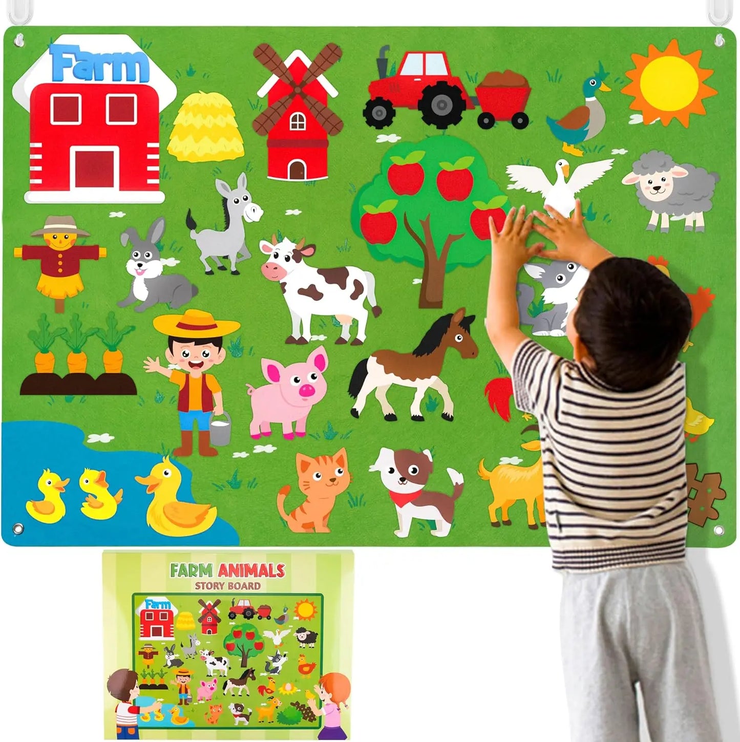 Felt Story Board Set Toy for kids Farm Animals Preschool Education Early Learning Interactive Play Mat Wall Hanging Gift for To Farm-2