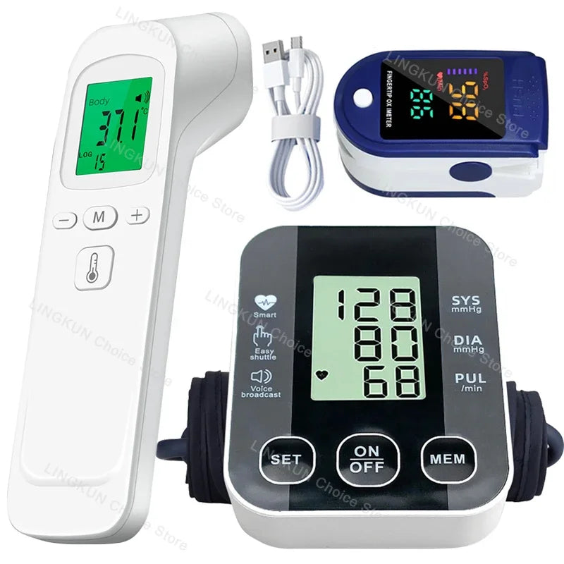 Digital Arm Blood Pressure Meter Cuff Medical Automatic Pressure Tonometer Tensiometer Heart Rate Pulse Meter BP Monitor Healthy Set 4