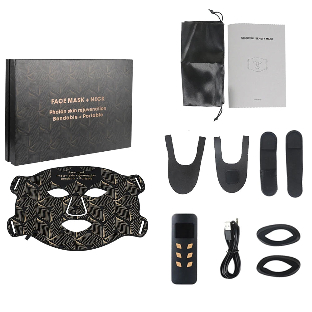 Facial LED Mask with Neck 8 Colors Red Light Near Infrared Therapy Beauty Mask Anti Aging Skin Rejuvenation Lifting Whitening Brown Mask with box