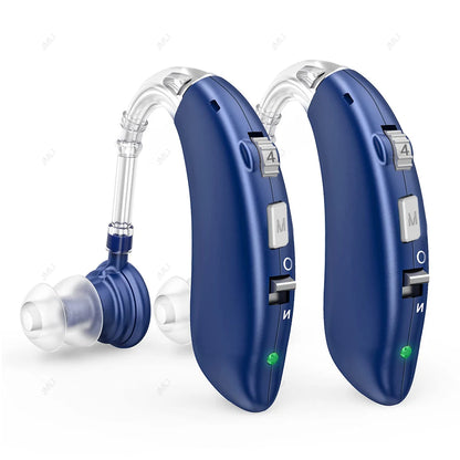Rechargeable Digital Hearing Aid Adjustable Tone 2024 Best Sound Amplifier Portable Deaf Elderly BTE Hearing Aids Blue 2 pcs