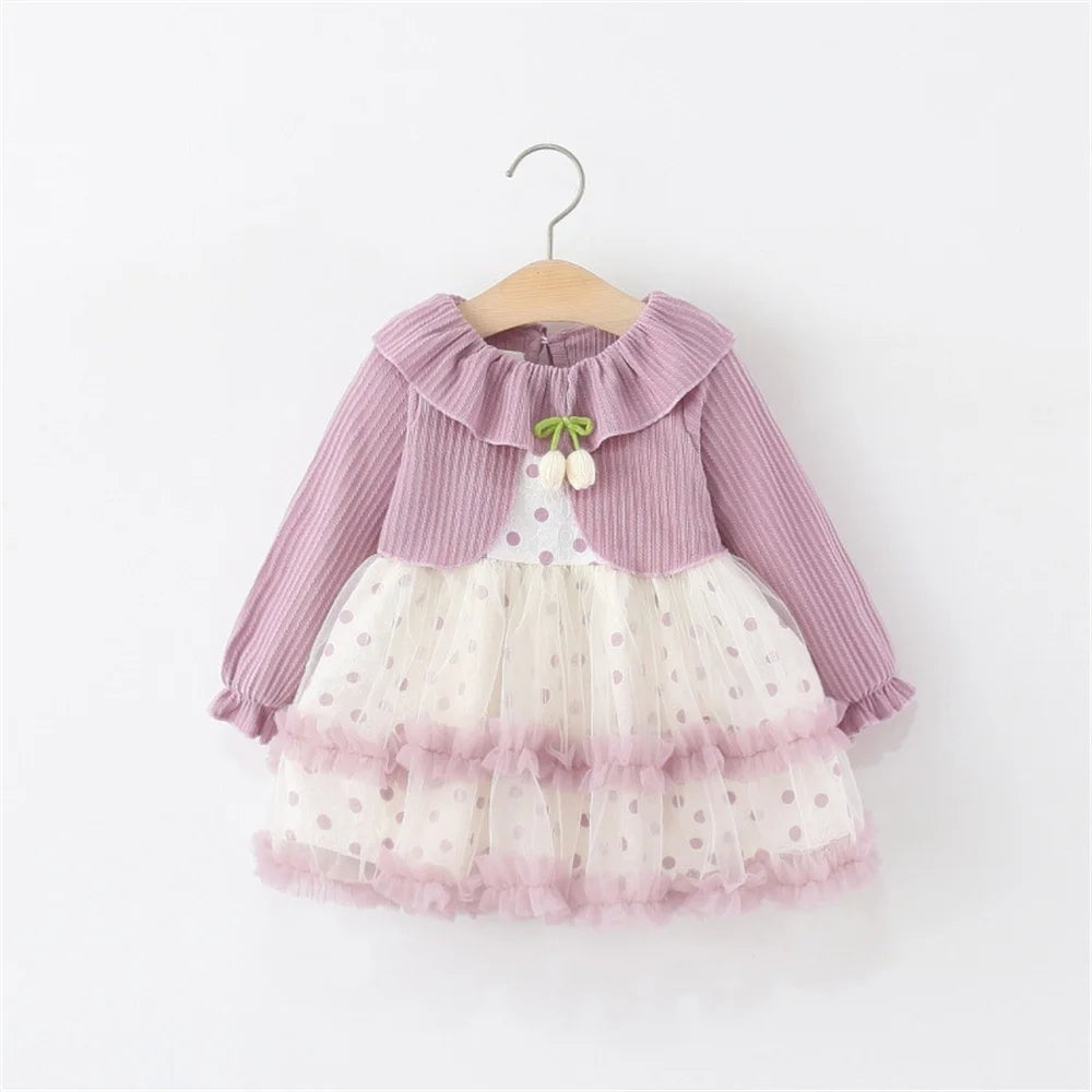 Baby Girls' Dress Toddler Clothes Children's Casual Long Sleeve Birthday Princess Dresses for Girls Clothing 0-3 Years Old Pink