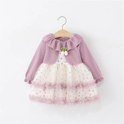 Baby Girls' Dress Toddler Clothes Children's Casual Long Sleeve Birthday Princess Dresses for Girls Clothing 0-3 Years Old Pink