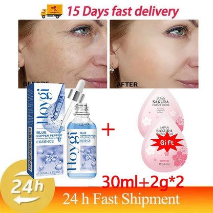 Hoygi Blue Copper Peptide Serum Anti Wrinkles Aging Rejuvenating Facial Lifting Moisturizing Brighten Skin Tone Skin Cosmetics 1pcs