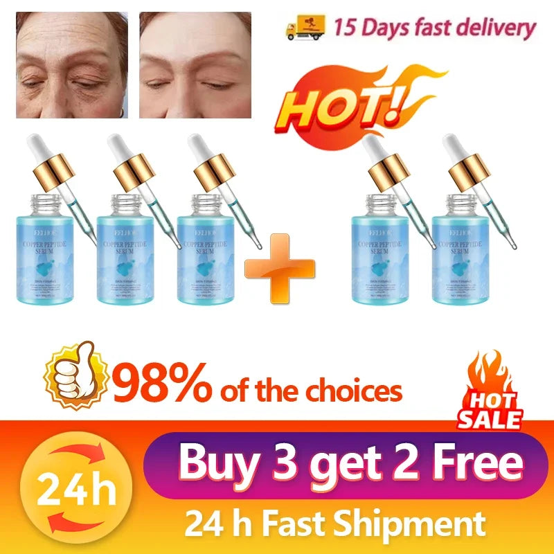 Copper Peptide Anti-Aging Serum Anti-Wrinkle Improve Smoothing Repair Instant Wrinkle Fade Fine Lines Korean Skincare Cosmetics 5PCS