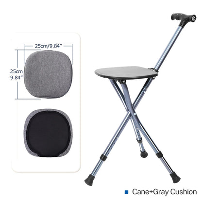 Lefeke Folding Canes with Seat Walking Stick Height Adjustment Cane Seat Foldable Anti-Slip Lightweight Walking Stick for Senior YYG-F-Gray cushion