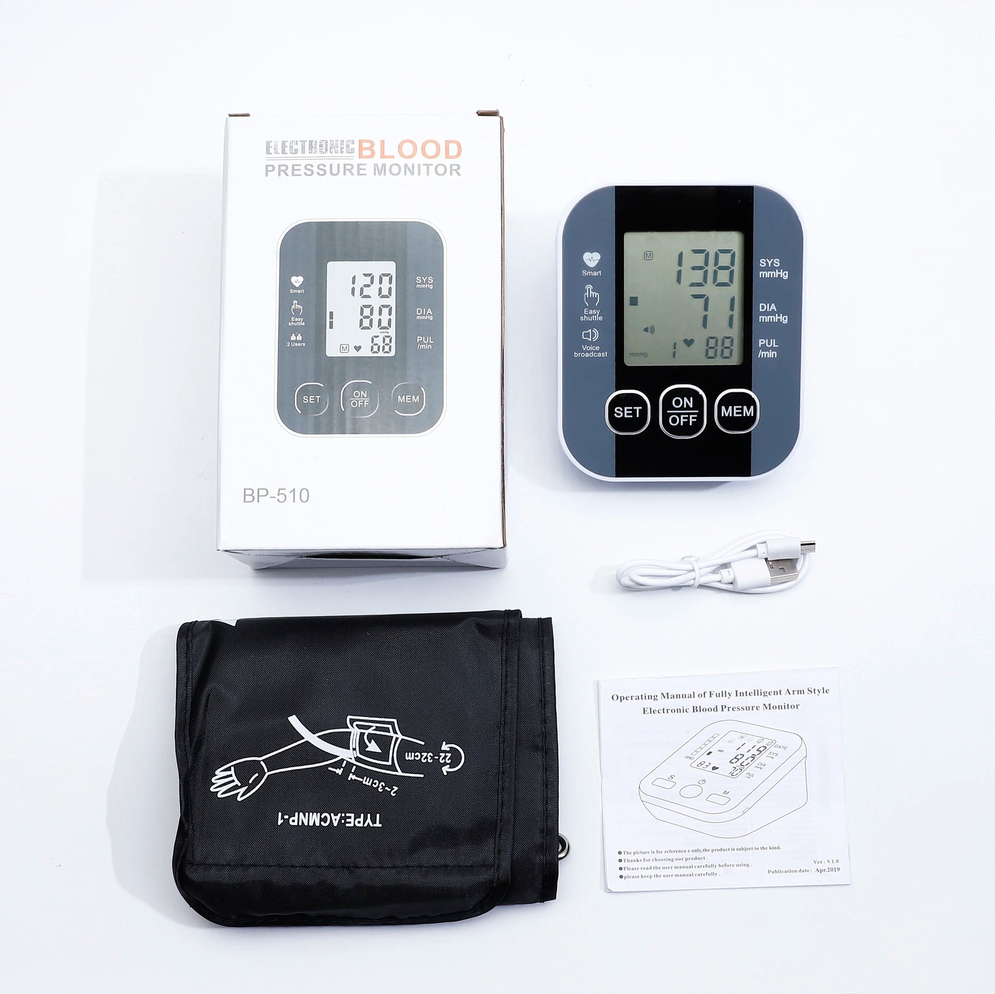 Digital Arm Blood Pressure Meter Cuff Medical Automatic Pressure Tonometer Tensiometer Heart Rate Pulse Meter BP Monitor Healthy