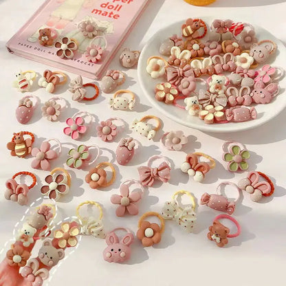 10/20/30/40/50Pcs Lot cute cartoon Bear Bunny Girl Elastic Rubber Band Headdress baby children hair accessories C148 random-40pcs