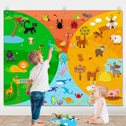 Felt Story Board Set Toy for kids Farm Animals Preschool Education Early Learning Interactive Play Mat Wall Hanging Gift for To Animal