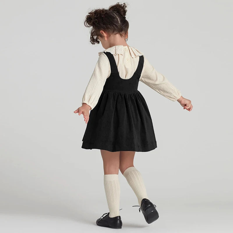 Autumn Winter Girls Retro Corduroy Dress New Baby Kids Sleeveless Adjustable Straps Buttons Loose Sweet Princess Dresses
