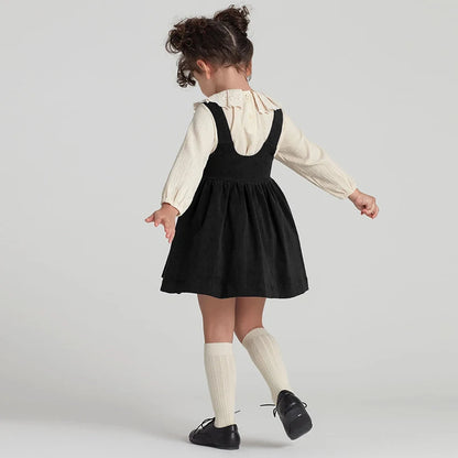Autumn Winter Girls Retro Corduroy Dress New Baby Kids Sleeveless Adjustable Straps Buttons Loose Sweet Princess Dresses