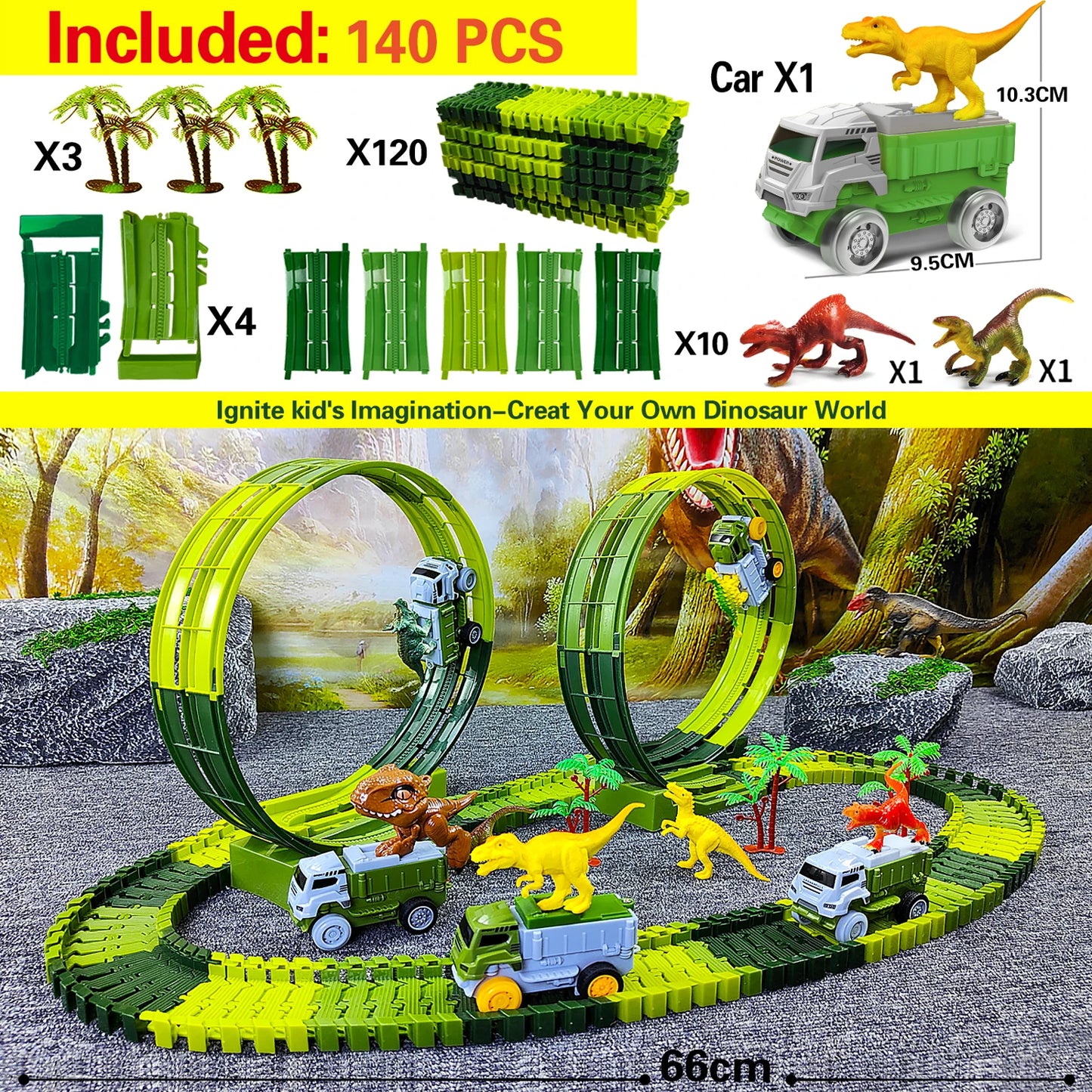 Children Electric Track Toy Car Dinosaur Car Kids Educational Toys Track Car Train Toys for Children Birthday Gift 140-Track Set