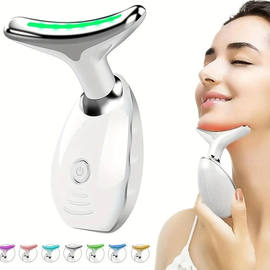 7LED Color Vibrating Neck Device Beauty Gift, neck and face skin massager, 1 piece set portable usb charging, electric Facial ma WHITE United States