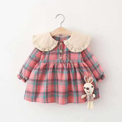 2025 Fall Newborn Baby Girl Dress Clothes Toddler Girls Princess Plaid Birthday Dresses For Infant Baby Clothing 0-2y Vestidos Beige