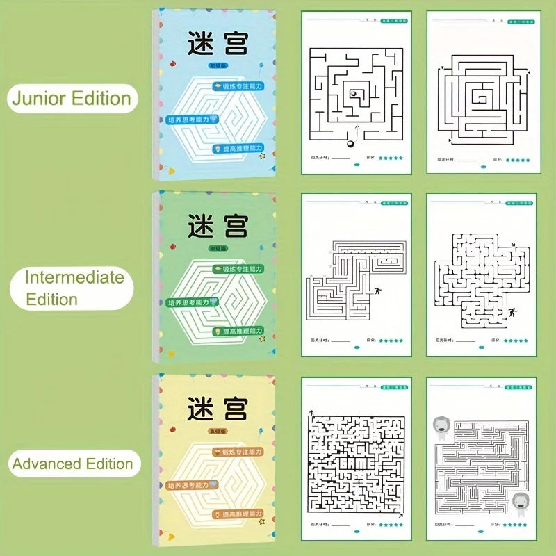Children's Early Learning Maze Puzzle Book - Focus Training Game, Maze Training Book, Used to Improve Concentration, a Puzzle Game Designed to Enhance Students' Thinking and Attention, an Intelligence Development Toy, a Fun G