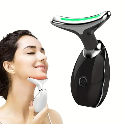 7LED Color Vibrating Neck Device Beauty Gift, neck and face skin massager, 1 piece set portable usb charging, electric Facial ma black United States