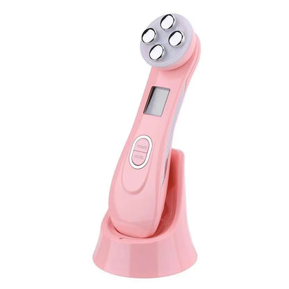 5-IN-1 RF LED Photon Skin Care Beauty Device EMS Facial Electroporation Radio Frequency Face Lifting Tighten Wrinkle Removal Pink