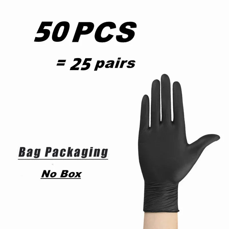 10/20/50/100PCS Black Nitrile Disposable Gloves for Work Latex Free Home Cleaning Glove Textured Mechanic Tattoo Hair Dye Beauty Black 50PCS