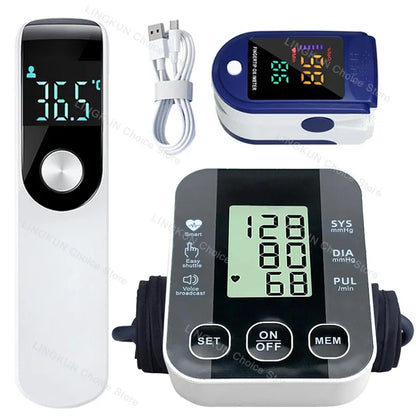 Digital Arm Blood Pressure Meter Cuff Medical Automatic Pressure Tonometer Tensiometer Heart Rate Pulse Meter BP Monitor Healthy Set 1