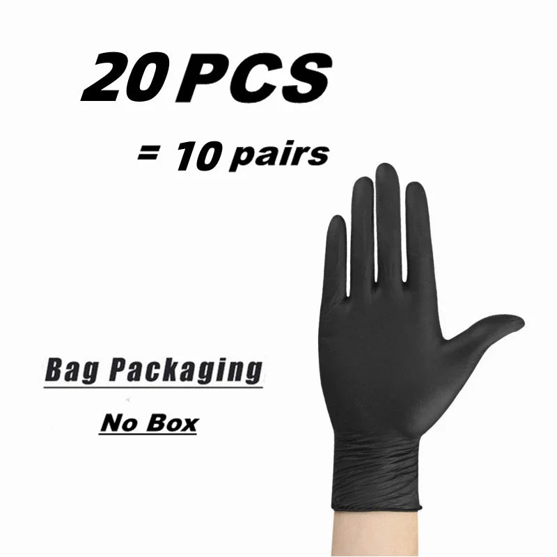 10/20/50/100PCS Black Nitrile Disposable Gloves for Work Latex Free Home Cleaning Glove Textured Mechanic Tattoo Hair Dye Beauty Black 20PCS