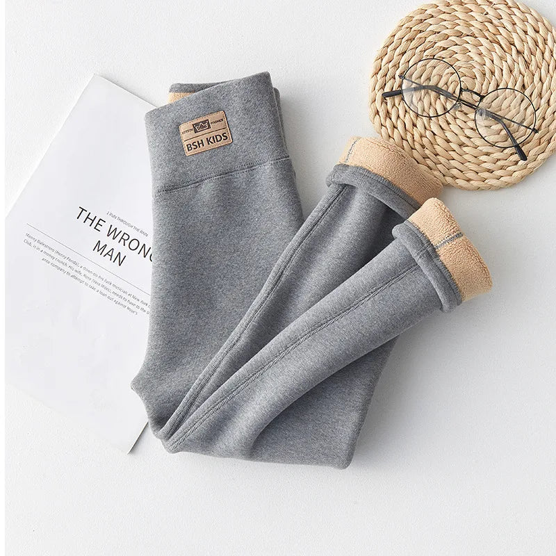 -20 Temperature Winter Girls Warm Trousers Leggings Kids Clothes 3-14 Very Thick Pants For Girls Children Cotton-padded Trousers Light grey