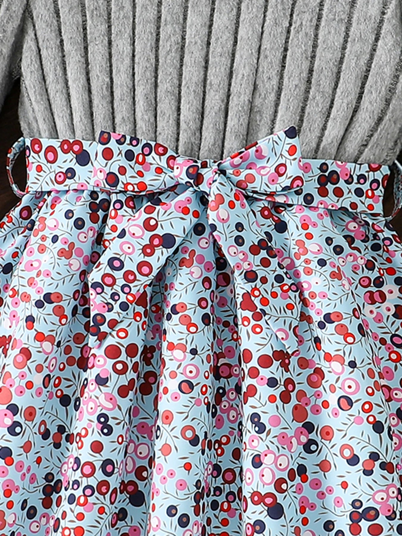 Spring Autumn Girl Casual Casual All-Match Knitted Round Neck Long Sleeve Floral Floral Dress Girls Daily Casual Skirt