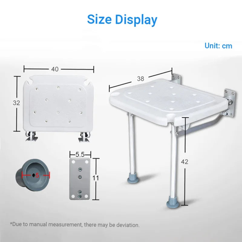 Folding Shower Bench Wall Mounted Flip-up Bath Seat Screw-in Bathroom Chair Stool Non-slip Feet Drainage Holes Shower Head Slot