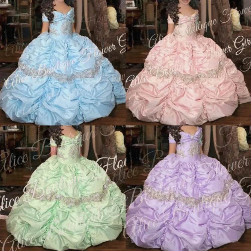Retro Princess Beaded Flower Girl Dresses Lace Taffeta Little Girl Wedding Dresses Vintage Pageant Dresses Gowns Custom colors CHINA