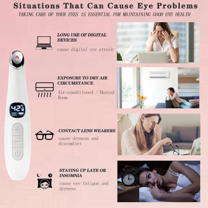 3 in 1 Eye Lift Beauty Device Vibrating Red Light 98°F to 113°F LCD Display Eye Massager Wand for Dry Eye Dark Circle Puffiness