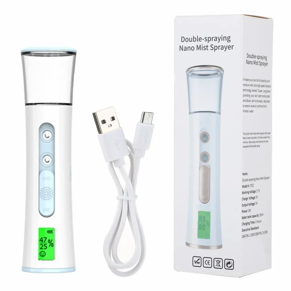Nano Facial Steamer Cleaning Pores Water SPA Moisturizing Hydrating Face Sprayer USB Portable Hydrating Nanometer Mist Nebulizer Blue