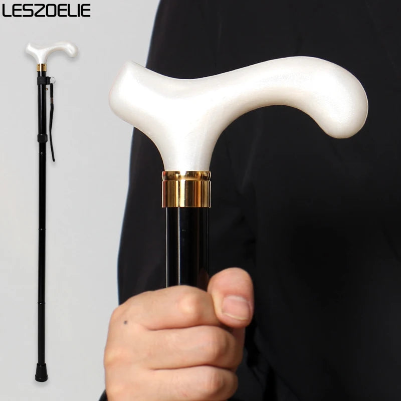 85cm to 95cm Two styles Adjustable Folding Walking Stick Men And Women White Resin Handle Black Aluminum Alloy Elegant Canes W