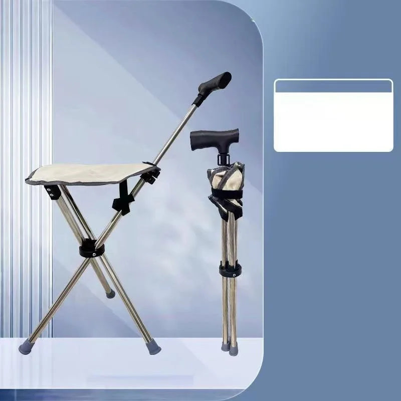 Multifunctional Triangular Stool, Climbing Stick, Foldable, Ultra-light, Stainless Steel, Retractable Cane, Trekking Supplies White