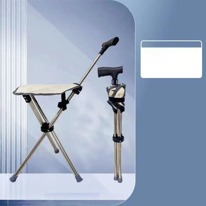 Multifunctional Triangular Stool, Climbing Stick, Foldable, Ultra-light, Stainless Steel, Retractable Cane, Trekking Supplies White