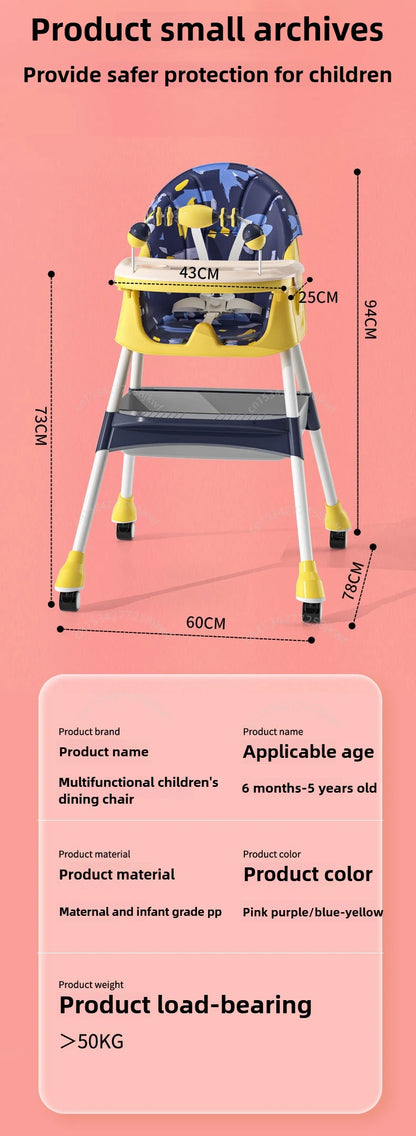 Portable Baby Dining Chair Multifunctional Foldable Children's Dining Chair Baby Home Dining Table and Chair Adjustable Height