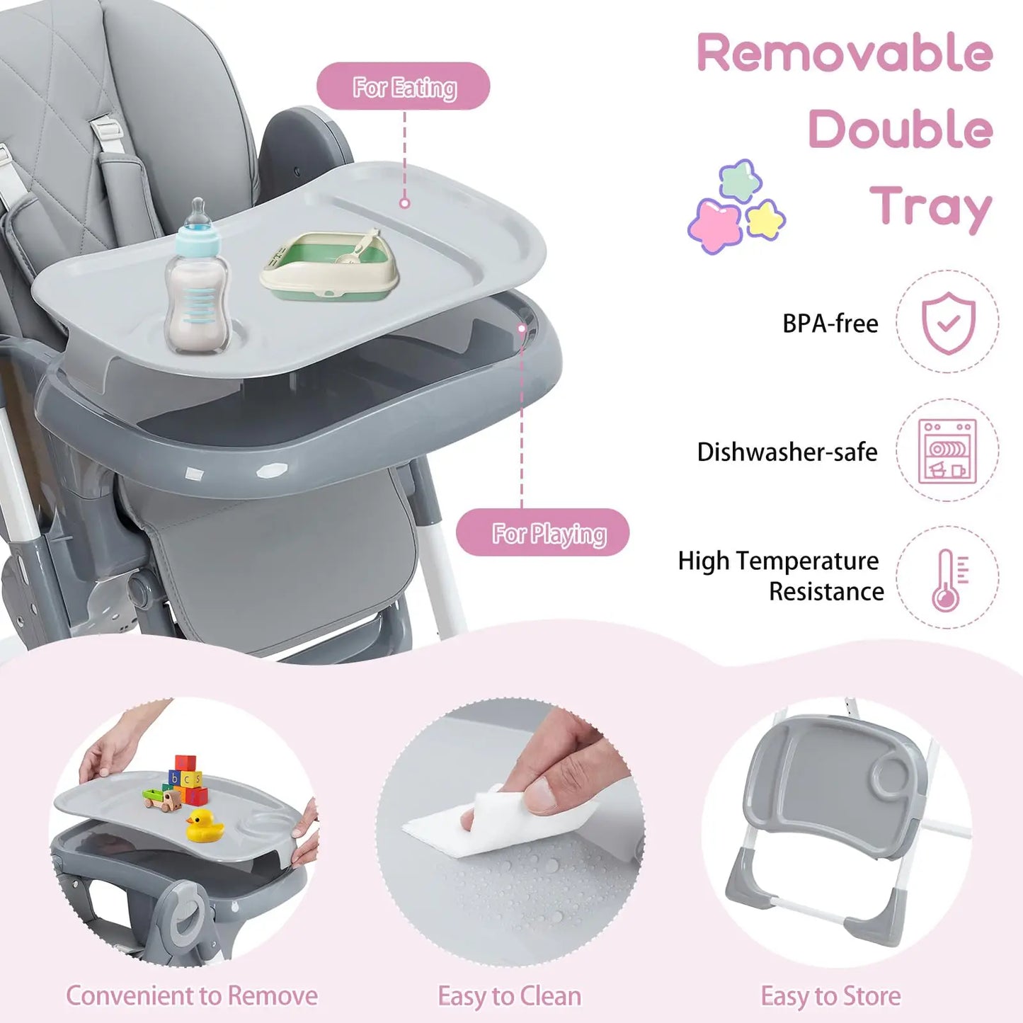 Baby High Chair, Multifunctional Infant Highchairs with Adjustable Height and Recline, Foldable High Chair for Babies & Toddlers