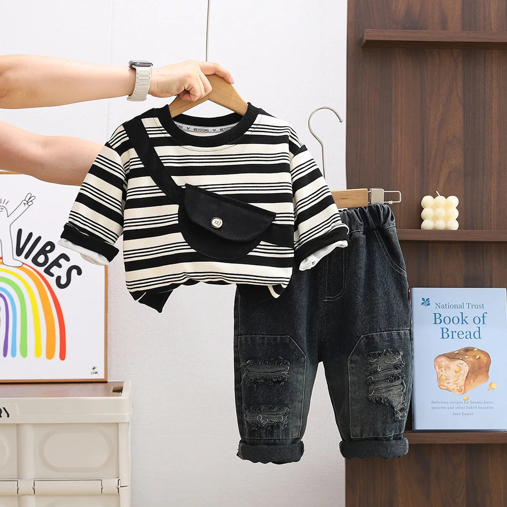 Toddler Baby Boys Clothes Autumn Children Casual Long sleeved T-Shirt +Pants 2Pcs Kids Suits Infant Boy Clothing Set Outfit black