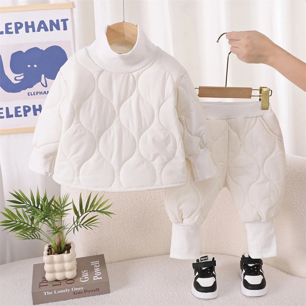 Autumn Winter Baby Boy Clothes Long Sleeve Warm Kids Clothes Set Children Cotton Jacket+ Pants 2pcs Suit Toddler Outfits WHITE