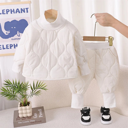 Autumn Winter Baby Boy Clothes Long Sleeve Warm Kids Clothes Set Children Cotton Jacket+ Pants 2pcs Suit Toddler Outfits WHITE