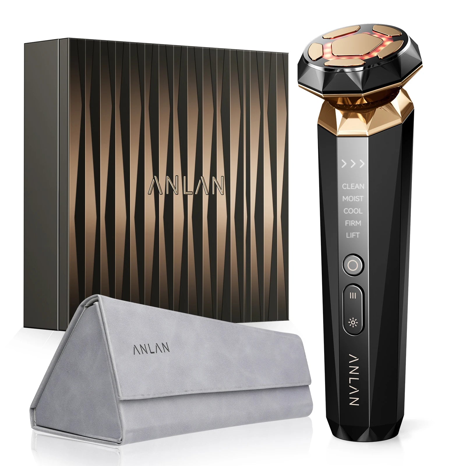 ANLAN Multifunction Skincare Device Pro 18K Gold Face Radio Frequency With Hot Cold EMS Facial Lifting Beauty Skin Care Massager Dark Grey