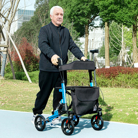 HOMCOM aluminum folding elderly walker with blue and black seat Blue spain