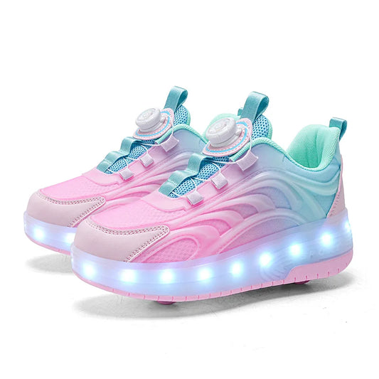 Two Wheels Children's Led Light Roller Skate Shoes For Kids Boys Girls Glowing Sports Luminous Sneakers Skateboard USB Charging YQ-168-Pink purple