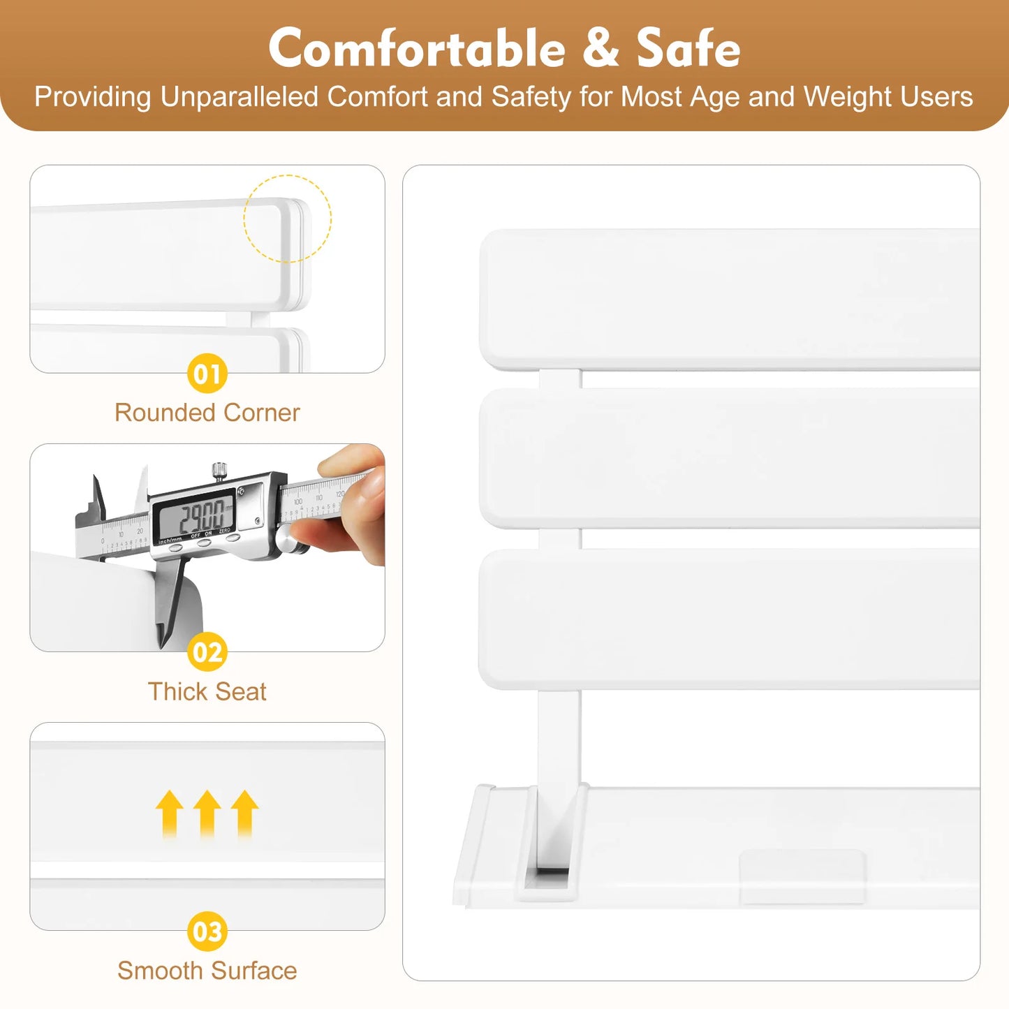 Wall Mounted Shower Seat ,Folding Shower Seat Wall Mounted, Fold Up Shower Chair Non-Slip White Bathroom Wall Stool