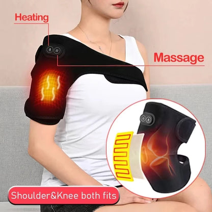 USB Electric Shoulder Brace Heated Knee Massager Vibration Massage Black Support Strap with Adjustable Three Levels of Heating HeatMassage