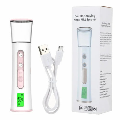 Nano Facial Steamer Cleaning Pores Water SPA Moisturizing Hydrating Face Sprayer USB Portable Hydrating Nanometer Mist Nebulizer Pink
