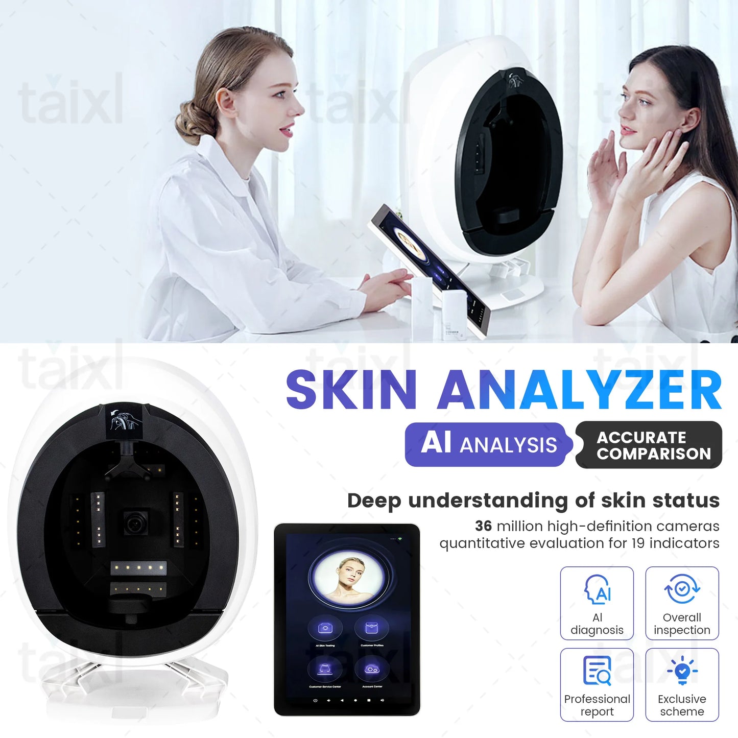 New 3D Facial Skin Analyzer Machine 15.6 inch Skin Analyzer Facial Machine 8 Light Spectrum Skin Analysis Scanner