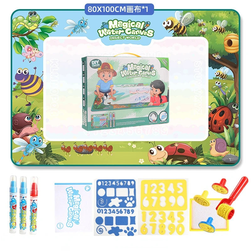 100x80CM Magic Water Drawing Mat Coloring Doodle With Reusable Magic Pens Montessori Painting Board Educational Toys Kids Gifts Insect 100x80CM