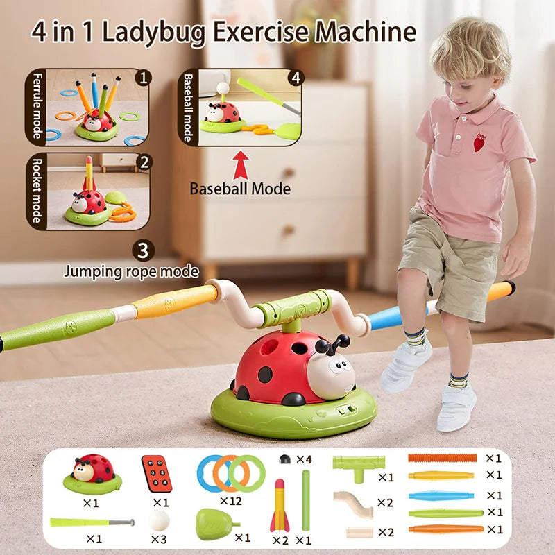 Ladybug Sport Entertainment Game Toy Multifunction Rope Skipping Machine Ferrule Jump Rocket Launcher Outdoor Educational 4-in-1